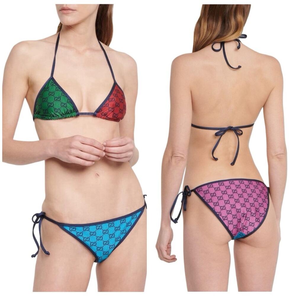 GG Monogram Color-block Vibrant Colored Bikini SZ L - Picture 3 of 15